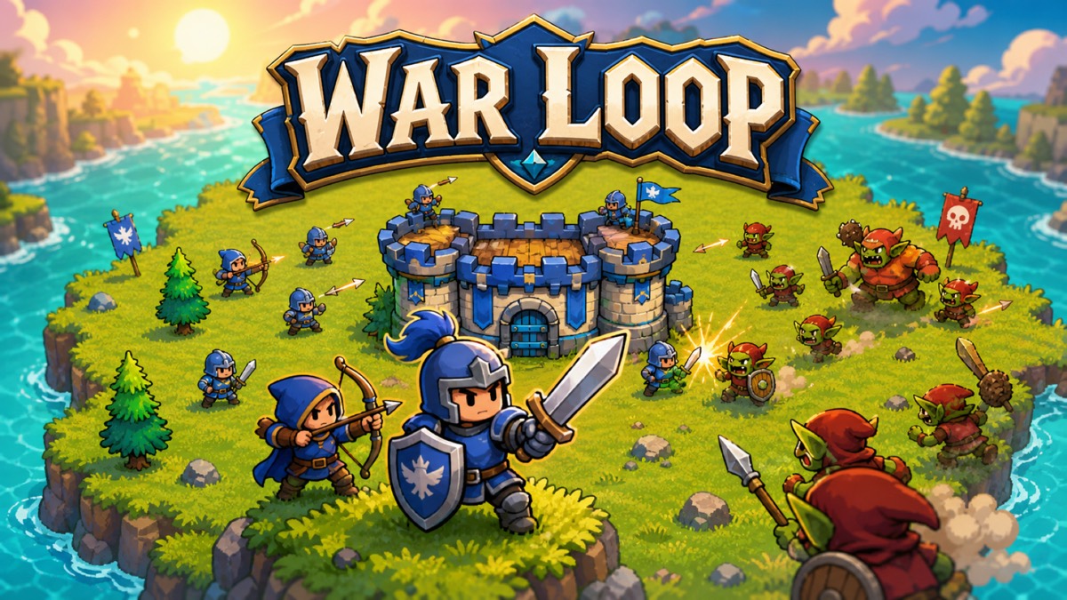 War Loop — cavaleiros azuis contra goblins numa ilha flutuante